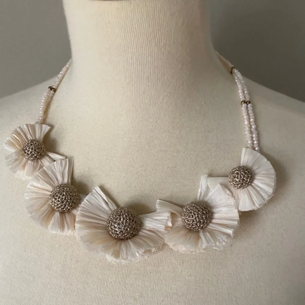 Anthropologie Rush  Raffia Bibb Necklace
